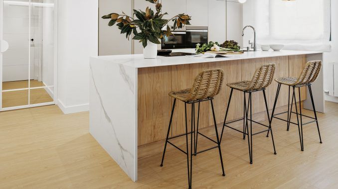 Cocina de diseño con isla en mármol. Proyecto realizado por Livener Interiorismo.